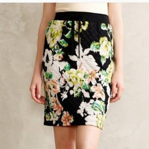 Anthropologie Dresses & Skirts - Lilka black quilted skirt with floral print